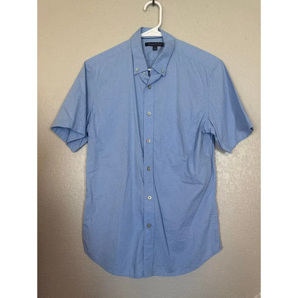 Banana Republic Men Button Down Bundle Small Non Iron Slim Fit Short Sleeve Blue